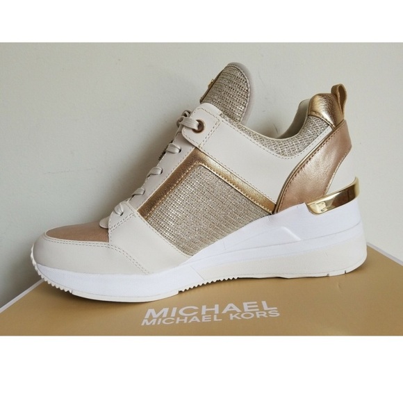 Michael Kors Georgie Gold Lurex Wedge Sneakers size 7 - Picture 7 of 13